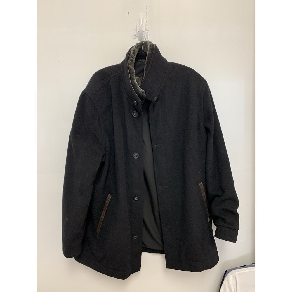 REMY USA Leather Jacket Black Wool Cashmere Field Coat Coat Size 44